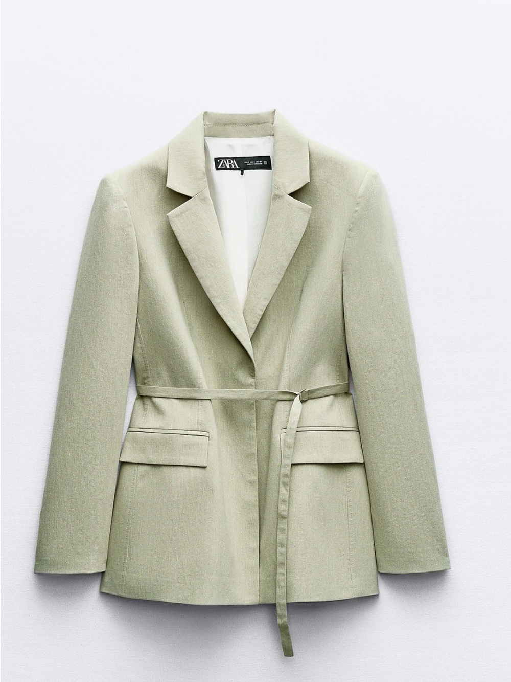 ZARA Light Olive Green Belted Blazer
